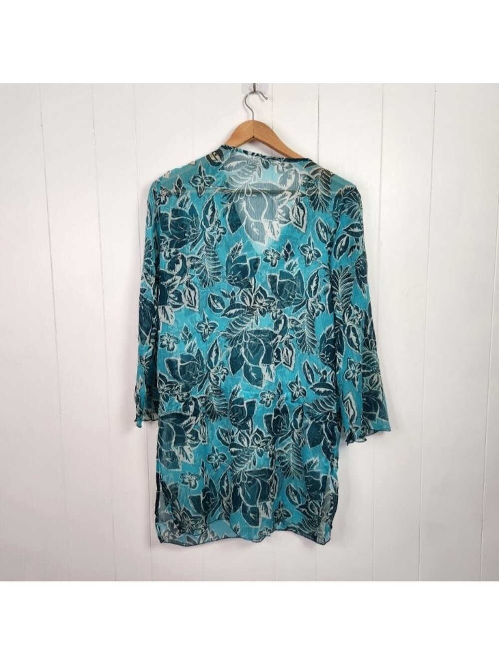 Sahiba Blue Tunic 3/4 Sleeves Swim Cover-Up Top Beaded Boho Bohemian Beach - Picture 2 of 9